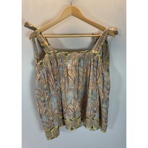 NEW Victoria Dunn Floral Sz S Boho Napa blouse tie top dainty Beach square‎ neck